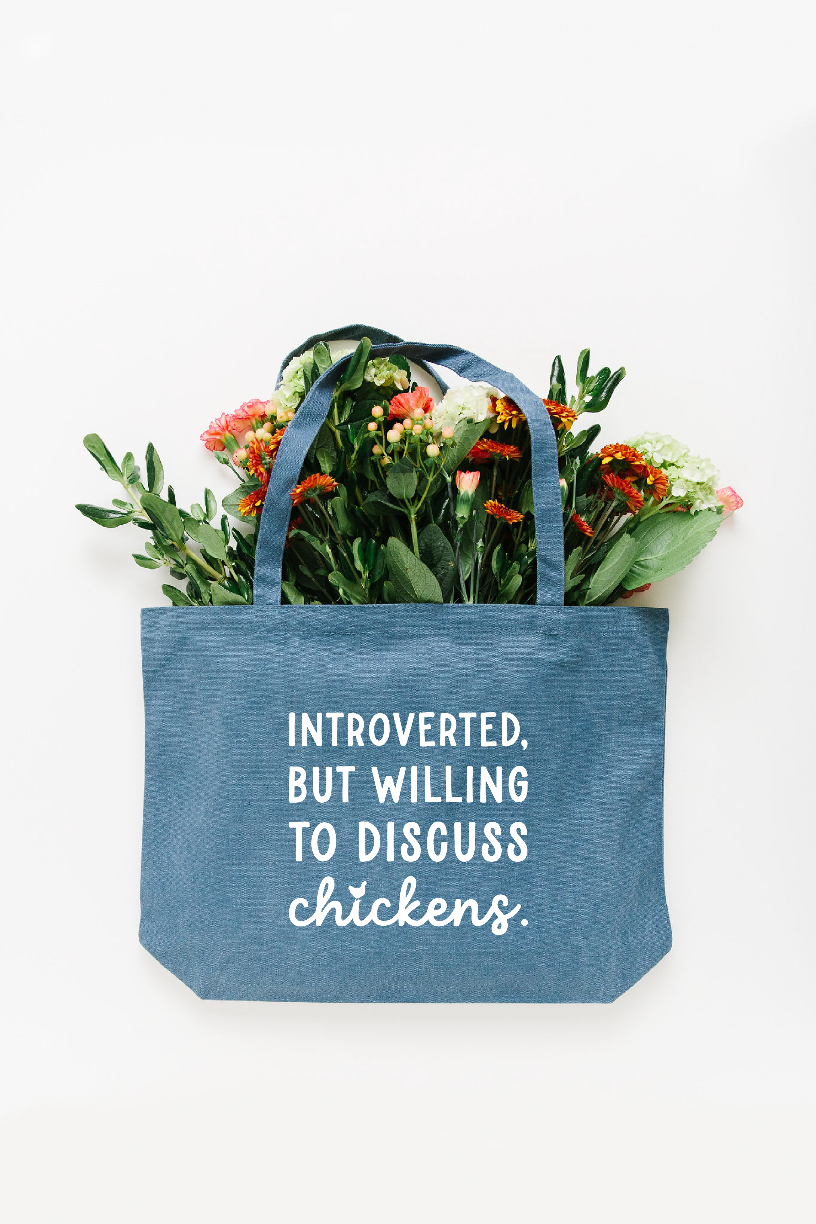 Introverted But Willing to Discuss Chickens Tote Bag - Med Blue